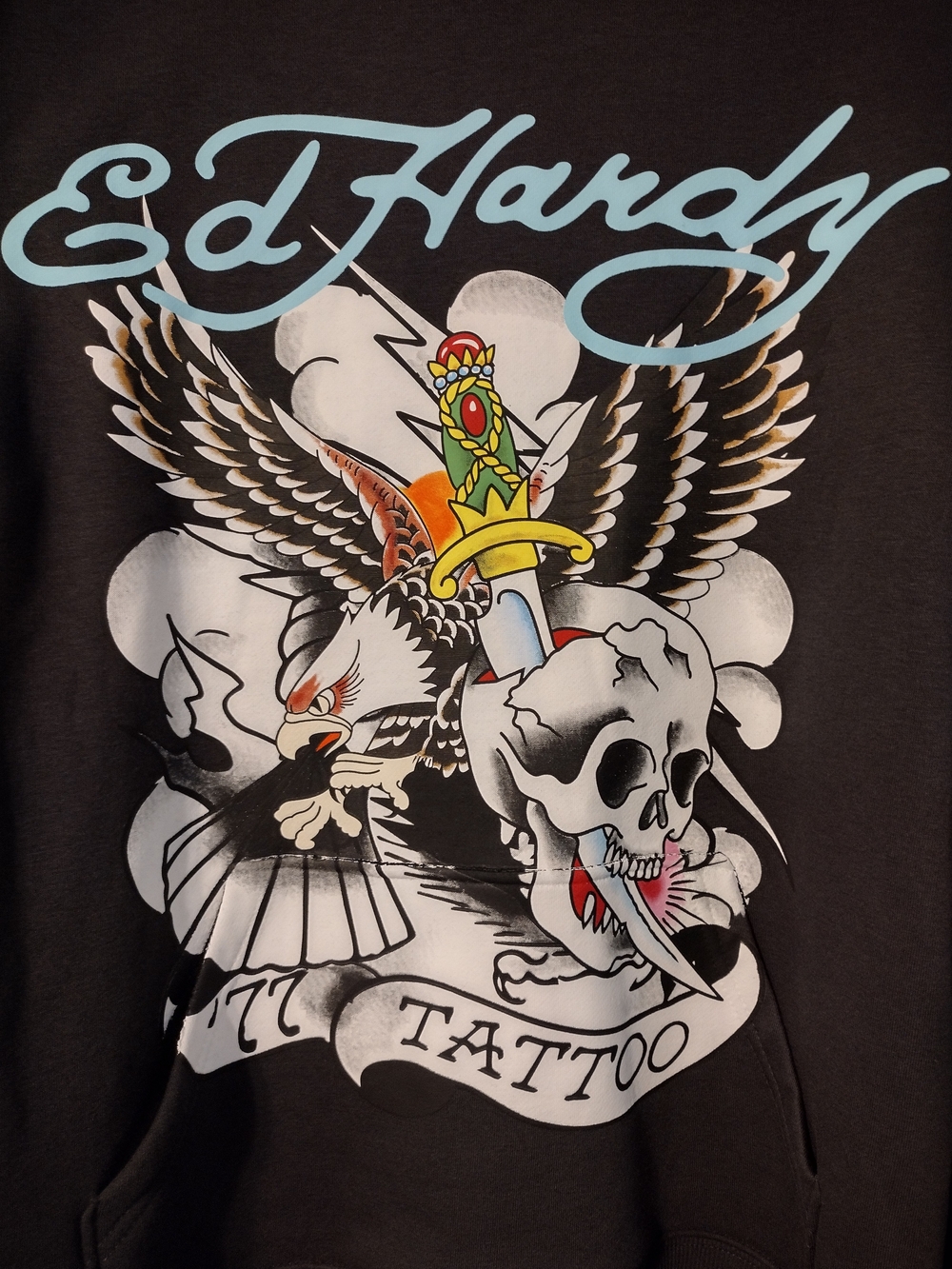Ed Hardy Black Tattoo Eagle & Skull Hoodie Graphic M